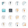 Orthopedics prosthetics icons set in flat style