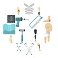 Orthopedics prosthetics icons set in flat style Royalty Free Stock Photo