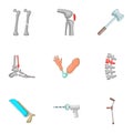 Orthopedics and prosthetics medicine icons set