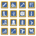 Orthopedist bone tools icons set blue square vector