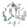 Orthopedist bone tools icons set, cartoon style Royalty Free Stock Photo