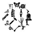 Orthopedist bone tools icons set, simple style