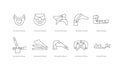 Orthoses of the head, neck and shoulder, a set of vector icons in lines
