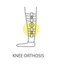 Orthosis knee icon in vector, linear illustration