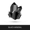 Mineralogy icon of a black mineral hematite, magnetite or another dark mineral. Black glittering crystalline stone or gemstone