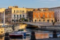 Ortigia island with Palazzo Lucchetti Cassola Reale palace and Santa Lucia bridge of Syracuse historic old town in Sicily in Italy