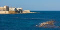 Ortigia island of Syracuse old town along Lungomare d\'Ortigia with Forte Vigliena fortress at Ionian sea in Sicily in Italy