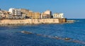 Ortigia island of Syracuse old town along Lungomare d\'Ortigia with Forte Vigliena fortress at Ionian sea in Sicily in Italy