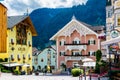 ORTISEI, ITALY - SEPTEMBER 08, 2018: View of little square in the historic center of Ortisei city, South Tyrol, Italy, Europe. Royalty Free Stock Photo