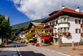 Rezia street Strada Rezia with hotels and shops. Ortisei, Valgardena, Italy Royalty Free Stock Photo