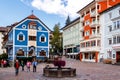 Picturesque houses in the town center of Ortisei. Royalty Free Stock Photo