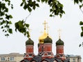 Ortodox church and birch twigs in Moscow city
