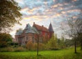 Ortofta Castle with Autumn Colours at Sunset Royalty Free Stock Photo