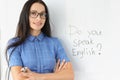 ortrait of young smiling English teacher closeup