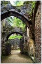 Orval abbey, Belgium. The ruins of an old construction and the park Royalty Free Stock Photo