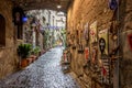 Beautiful view of narrow street with small Shops, frisky alley near the Cathedral of Orvieto, Umbria, Italy