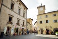 ORVIETO, ITALY - JUNE 11, 2019: Streets of Orvieto, a medieval hill town, rising above the almost-vertical faces of tuff cliffs