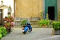 ORVIETO, ITALY - JUNE 11, 2019: Streets of Orvieto, a medieval hill town, rising above the almost-vertical faces of tuff cliffs