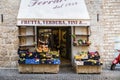 ORVIETO, ITALY - OCTOBER 13, 2018: View of the fruit and wine shop