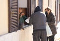 Masked and unmasked people in Italian Borgo Orvinio during second wave of coronavirus Covid19, Italy