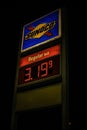 Orwell, Ohio, USA - 2-1-22: A lit up sign for a Sunoco gas station at night