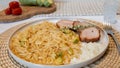 Orzo with smoked pork meat, a traditional Greek Cretan cuisine recipe