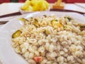 Orzotto pearl barley recipe from Italy - dieting backgrounds Royalty Free Stock Photo
