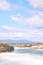 Os Castros beach at high tide in Galicia