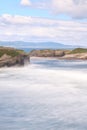 Os Castros beach at high tide in Galicia, Spain Royalty Free Stock Photo