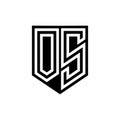 OS Logo monogram shield geometric white line inside black shield color design