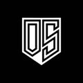 OS Logo monogram shield geometric black line inside white shield color design