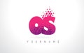 OS O S Letter Logo with Pink Purple Color and Particles Dots Design.