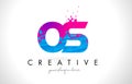 OS O S Letter Logo with Shattered Broken Blue Pink Texture Design Vector.