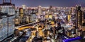 Osaka big city lights from above skyline with skyscraper panorama at twilight in Japan Royalty Free Stock Photo