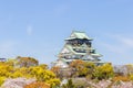 Osaka castle with cherry blossom foregrounds. Japanese spring seasons beautiful scene in Japan Royalty Free Stock Photo