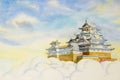 Himeji Castle, in Japan. Watercolor painting Royalty Free Stock Photo