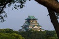 Osaka Castle framed by trees Royalty Free Stock Photo