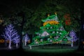 Osaka Castle night illumination the greatest light show in osaka Royalty Free Stock Photo