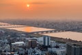 Osaka city in sunset from Umeda Sky Building, Japan.