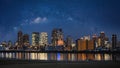 Osaka city view in Kansai, Japan at night with starry sky. Panoramic city background Royalty Free Stock Photo