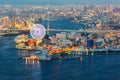 Osaka cityscape beautiful night view of Osaka Bay in Japan. view from cosmo tower