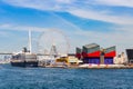 Osaka, Japan - Apr 16, 2019 : Osaka Aquarium Kaivakan, Tempozan Giant Ferris Wheel view from Cruise Santa Maria at Osaka Bay Osaka Royalty Free Stock Photo