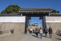 The ornate black and white Otemon entrance gate of Osaka Castle.