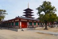 Five-storied Pagoda in Shitennoji Temple, Osaka, Japan. Medium Shot, Eye Level View Royalty Free Stock Photo