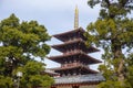 Five-storied Pagoda in Shitennoji Temple, Osaka, Japan. Medium Shot, Low Angle View Royalty Free Stock Photo