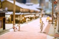 Closeup miniature models of 1800`s Ancient village and Japanese people in daily life