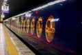 Navy blue speed train from Osaka city to Kansai International Airport