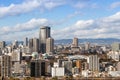 OSAKA , JAPAN - February 1, 2019 : Osaka city scape at daytime . Taken a photo from view point on highest of osaka castle .