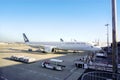 Airplane of CATHAY PACIFIC arriving and parked at Kansai International Airport Royalty Free Stock Photo