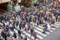 Image of many Japanese and tourist peoples walking across the street at Umeda railway station